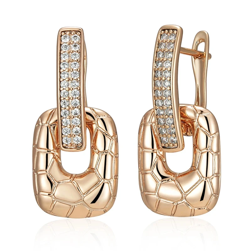 Wbmqda Fashion Hollow Square Women\'s Hanging Earrings 585 Rose Gold Color With Natural Zircon Wedding Party Luxury Dubai Jewelry