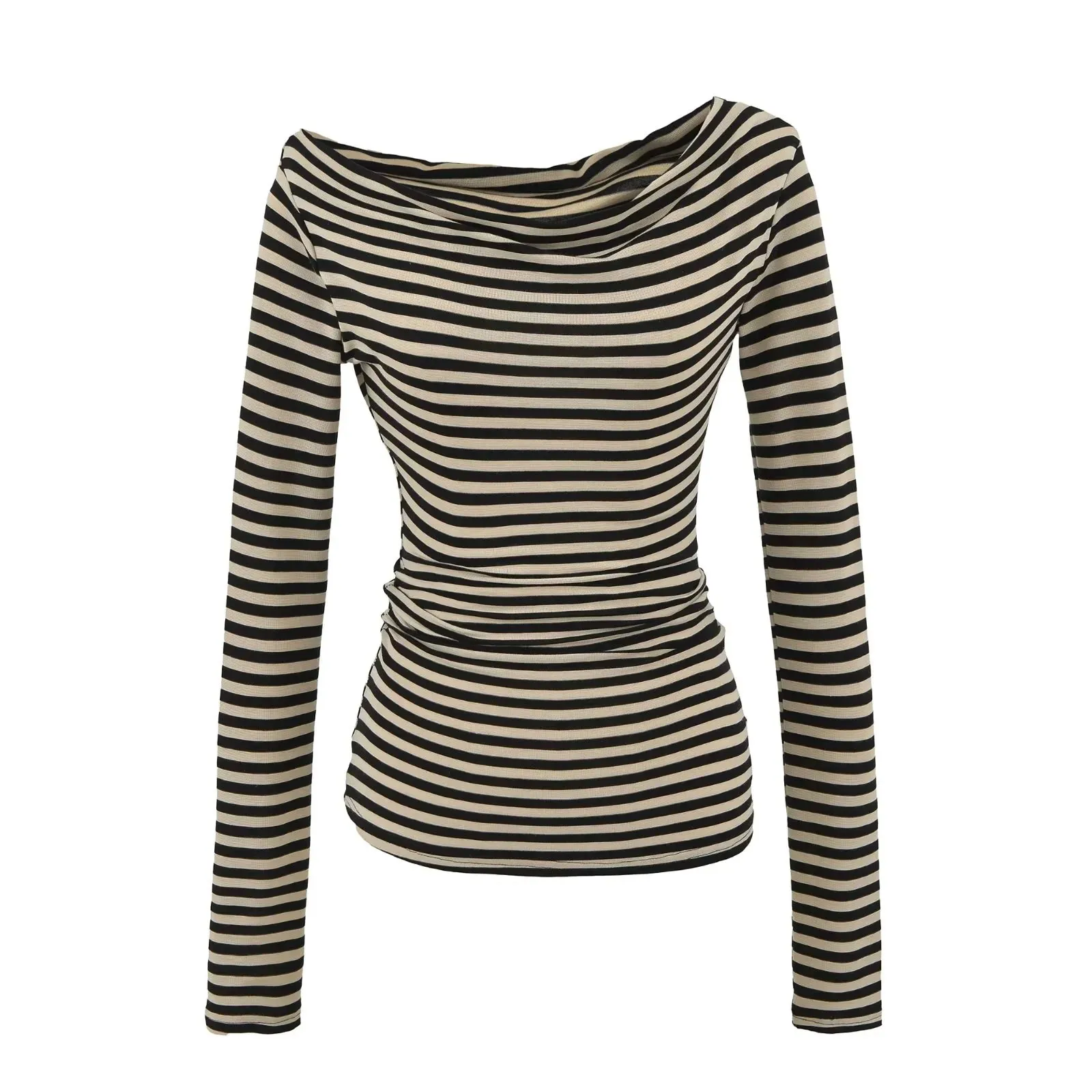 Sexy Off-Shoulder Asymmetrical Neck Long Sleeve Top for Women 2025 Fall/Winter New Style Slim-Fit Irregular T-Shirt   DQ83