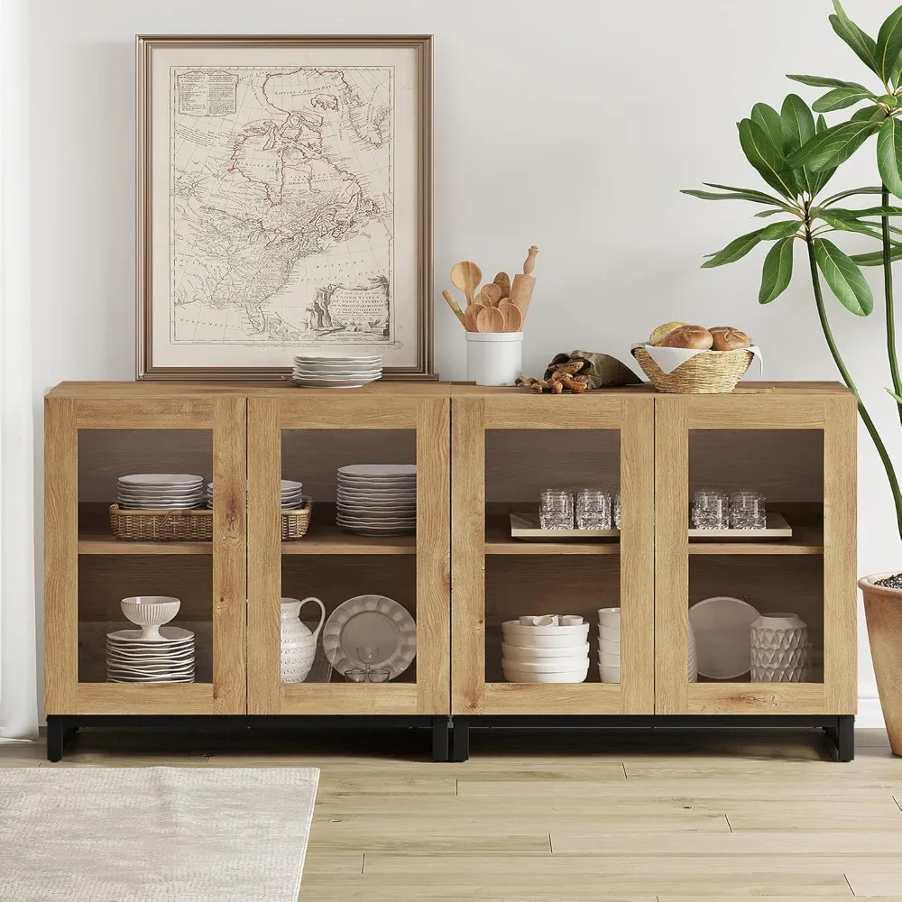 Modern 2 in 1 Sideboard Buffet Cabinets with 4 Glass Doors, Multifunctional Sideboard Credenza with Adjustable Shelf,