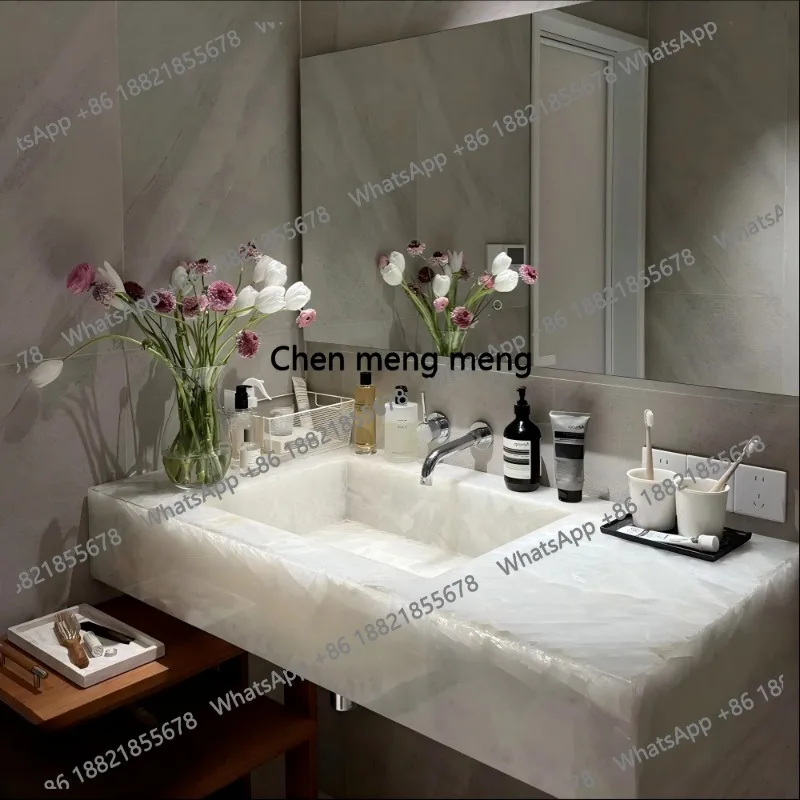 

Jade Stone Undermount Basin, Luxury Stone Vanity for Hotel & Villa, Heat & Scratch Resistant, Antibacterial, Customizable