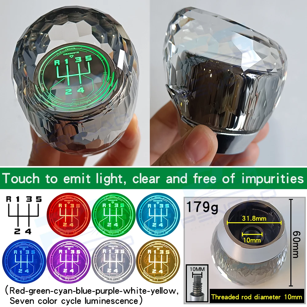 

Universal 5 6 Speed LED Crystal Gear Shift Knob 7 Color RGB Manual Car Gear Lever Head for 10/12mm Car Interior Accessories