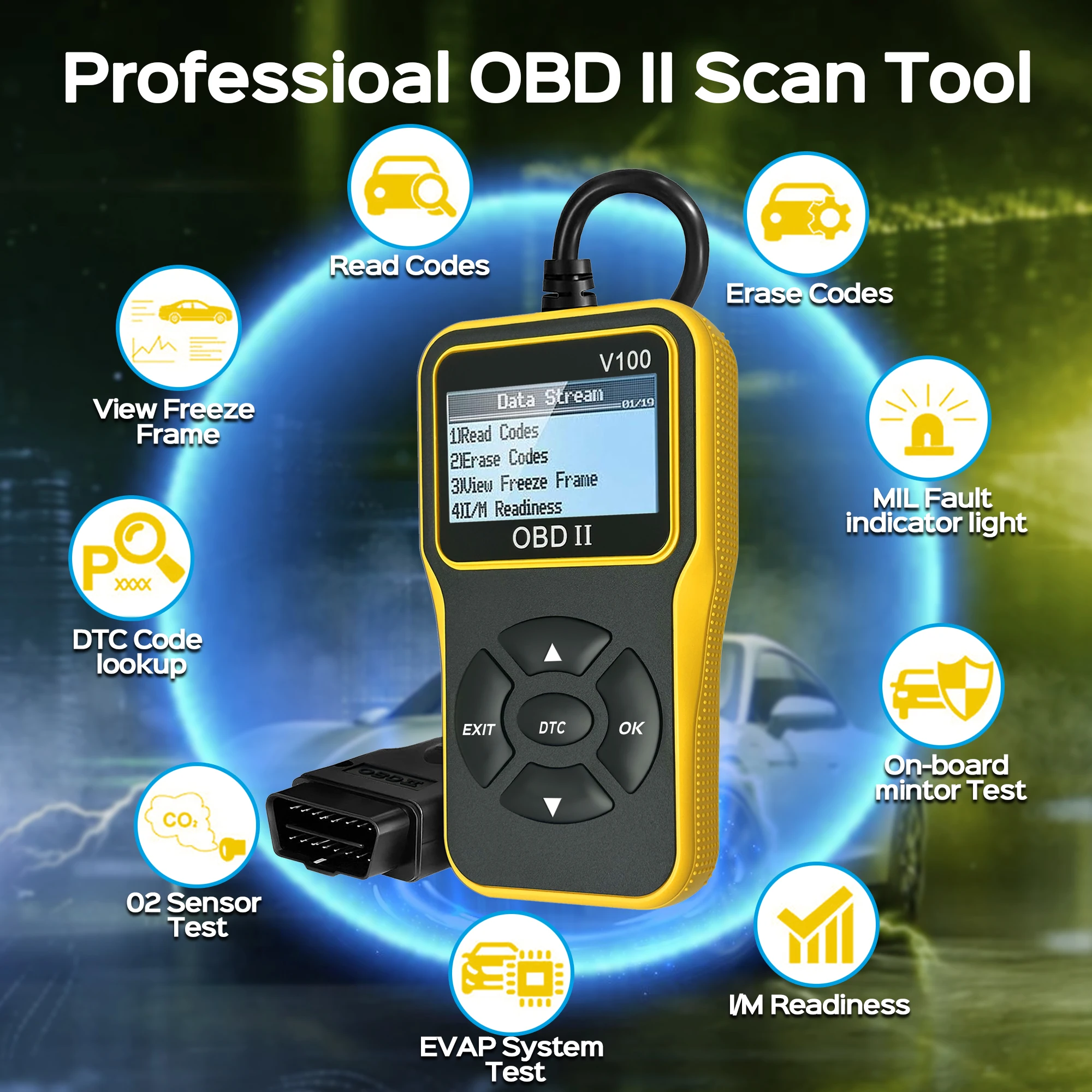 OBD2 Scanner Diagnostic Tool,Auto Check Engine Code Reader with Reset, Enhanced OBDII/EOBD Car Scan Tools