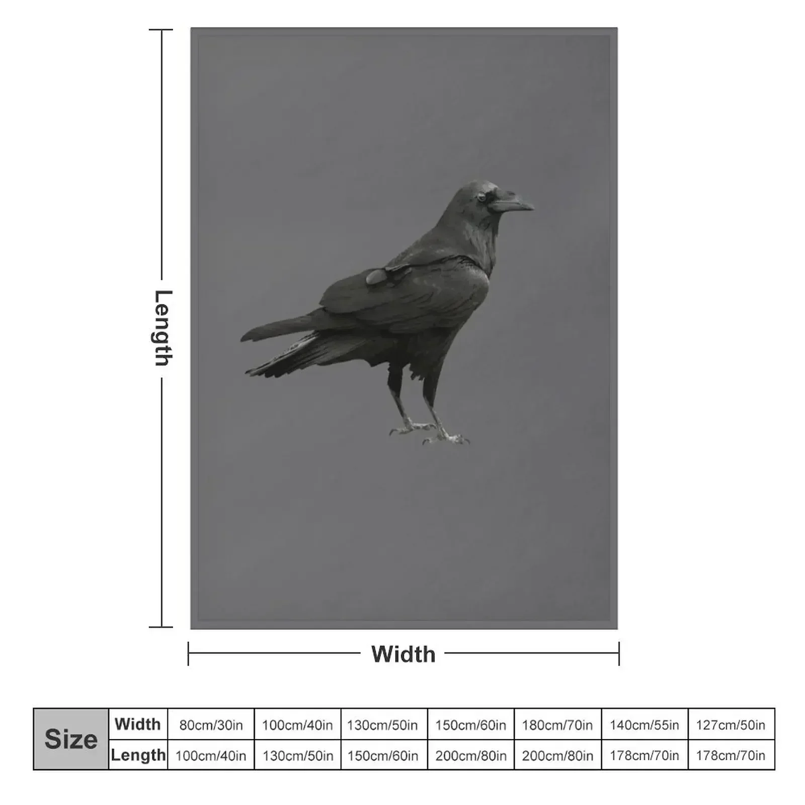 Vintage Black Crow Raven Silhouette Throw Blanket