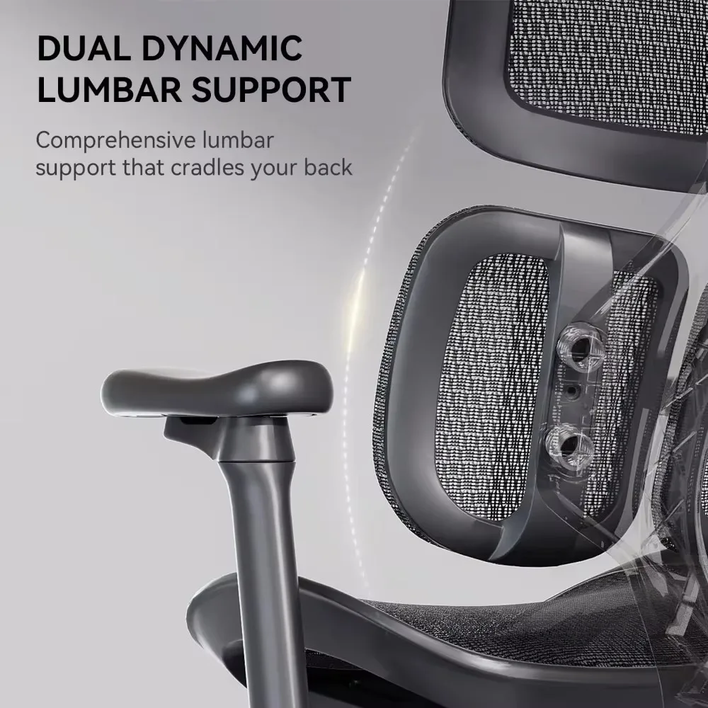 Ergonomic office chair with dual dynamic lumbar support, 5-level adjustable backrest and coordinated armrests