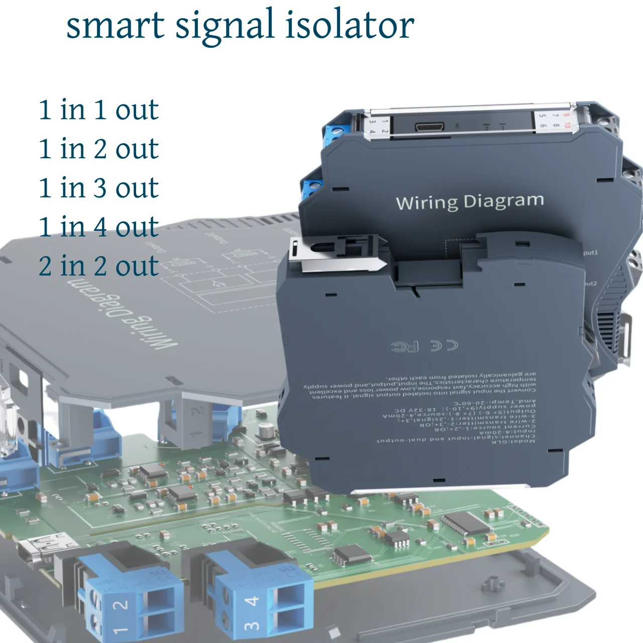 

1 In 1 Out 1 In 2 Out Analog Signal Isolator 4-20mA 0-10V Signal Converter 0-5V 1-5V Signal Transmitter