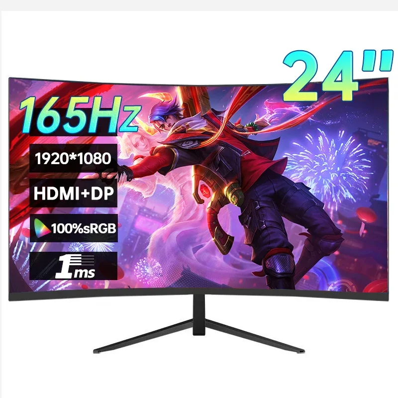 24 Inch FHD 165Hz Desktop Monitor 1920*1080 100%SRGB 1MS Freesync Gaming Computer Display IPS VA Curved Straight Screen HDMI/DP