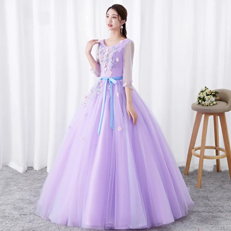 Robe de soirée vocale pour examen d'art, robe amincissante pour hôte de réunion annuelle, jupe bouffante, fil coloré de Studio, nouvelle collection