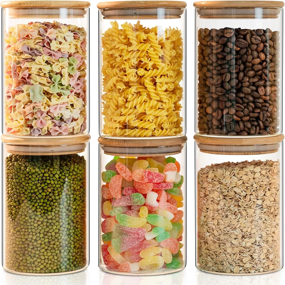 

32OZ Glass Storage Containers with Lid,Glass Jars with Lids,Clear Food Storage Jar,Round Canister Set of 6 for Cookie Pasta Bean