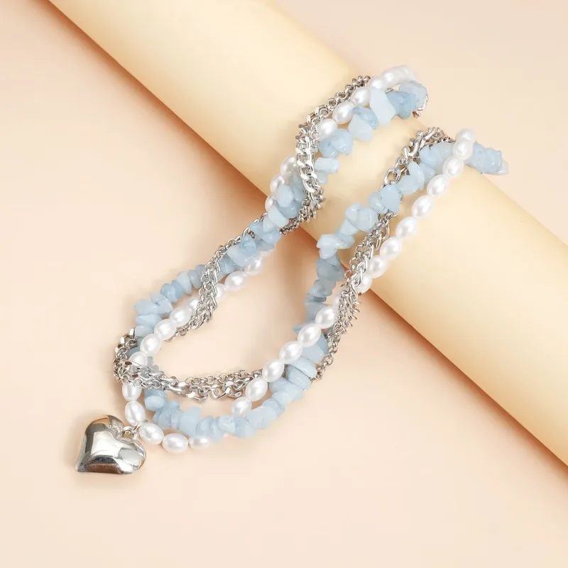 Fashion Exaggerated Heart Pendant Necklaces for Women Creative Punk Pearl Stone Chain Choker Necklace Female Party Jewelry - Image 4