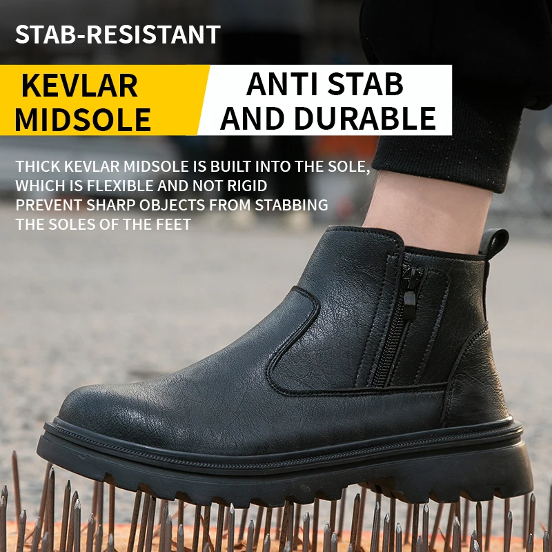 Plus Size 47 Work Boots Steel Toe Shoes Men Leather Boots Waterproof Safety Boot For Engineers Puncture-Proof Protection Shoes - view 5