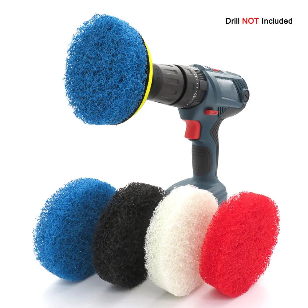 

4Pcs Electric Drill Brush Attachments 4 Inches Round Scrubber Cleaning Brush Set for Bathtub Tile Grout Bathroom Kitchen Carpet