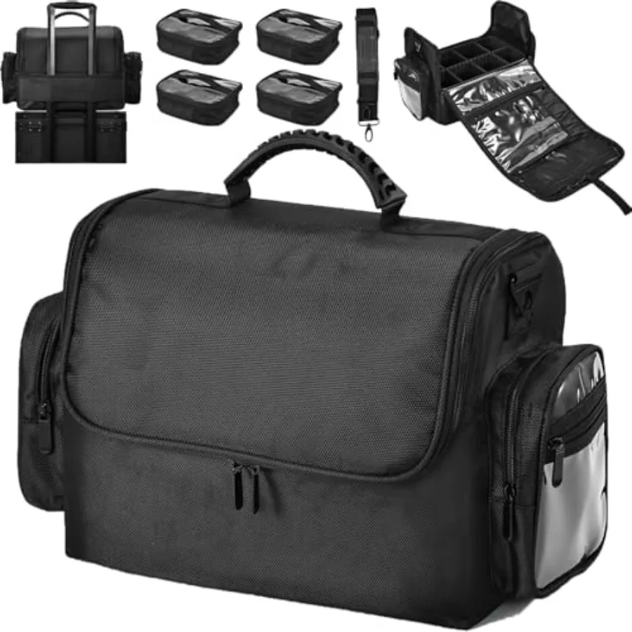 

18.1 Inch Large Travel Makeup Organizer Case Portable Cosmetologist Bag with Shoulder Strap and Clear Pouches for Makeup Artist