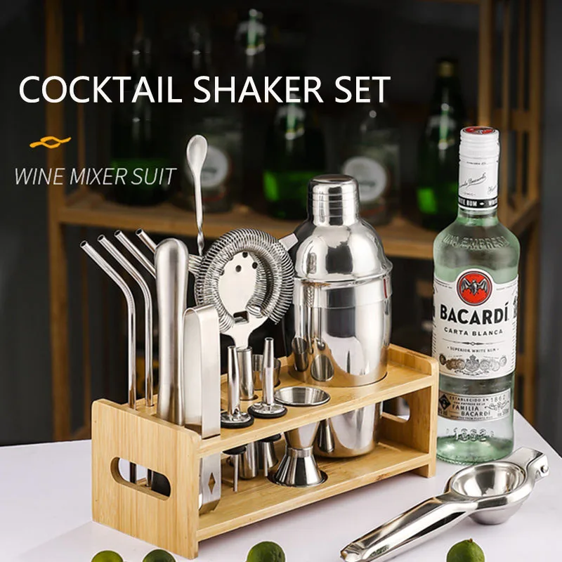 Full Set Shaker Professional Stainless Steel Bartender Wine Cup Drink Stirrers Cocktail Mixer Martini Cocktail Shaker Bar Set