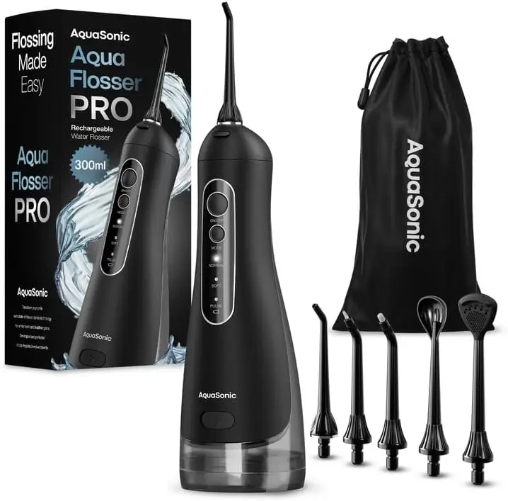 

Rechargeable Cordless Water Flosser for Teeth, Gums & Tongue - Waterproof, 300ml Tank, 3 Modes, 6 Jet Tips