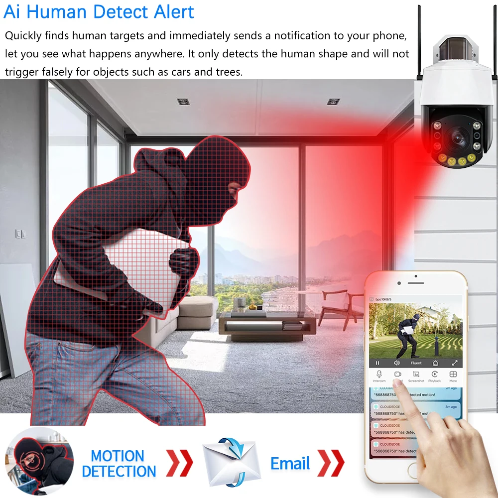 ICsee Wifi 30倍/50倍ズーム 5MP PTZ IP防犯カメラ 屋外 双方向音声 ワイヤレス 人体検知 CCTVビデオ監視カメラ