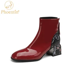 Phoentin Woman Rhinestone Genuine Leather Ankle Boots Fashion Elegant Winter back zip Shoes 2022 Newest Party Boots FT1987