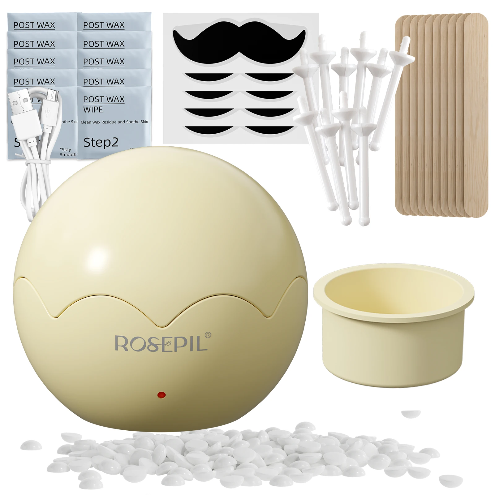 ROSEPIL 39Pcs 3-in-1 Mini USB Wax Warmer Hair Removal Kit, Fast Melting Hard Wax Beans Heater, Convenient Depilatory Set for Face Hands Legs Back, Color Gift Box Ideal Mother's Day Present for Elders