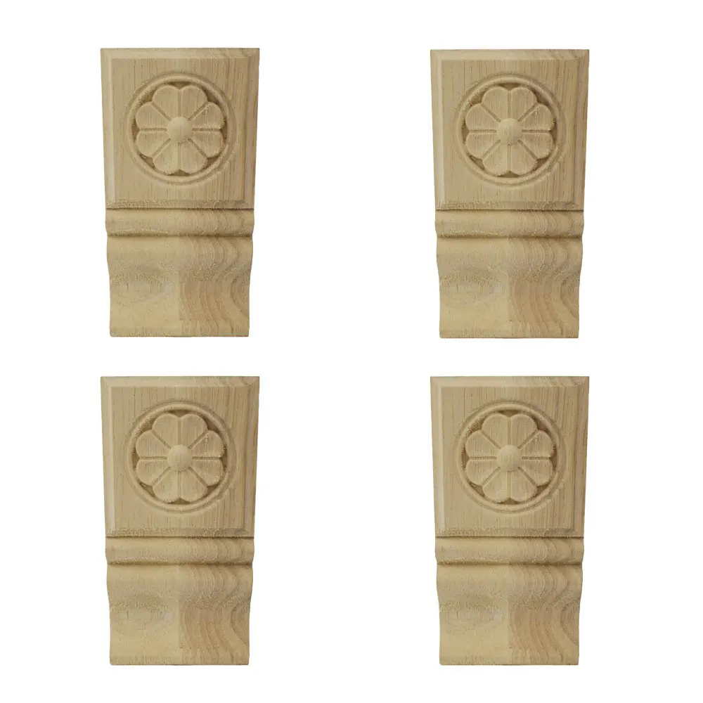 

4Pcs Unpainted Wood Floral Wooden Carved Wooden Figurines Crafts Corner Appliques Frame Wall Door Furniture Wood Carving Decor