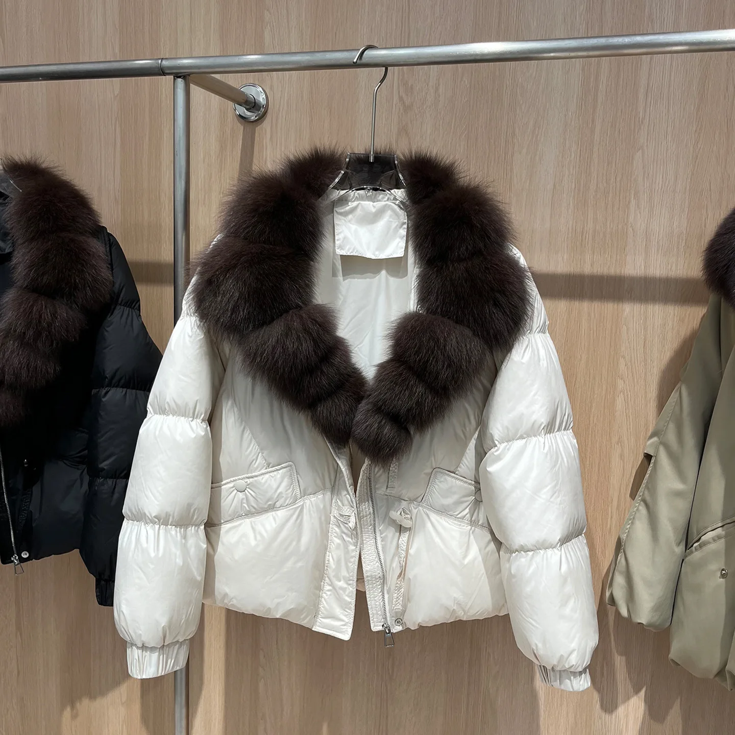 Winter Natural Detachable Large Fur Collar Down Jacket Female Thick Warm Zipper Parker Jacket Women White Duck Down Fur Outwears