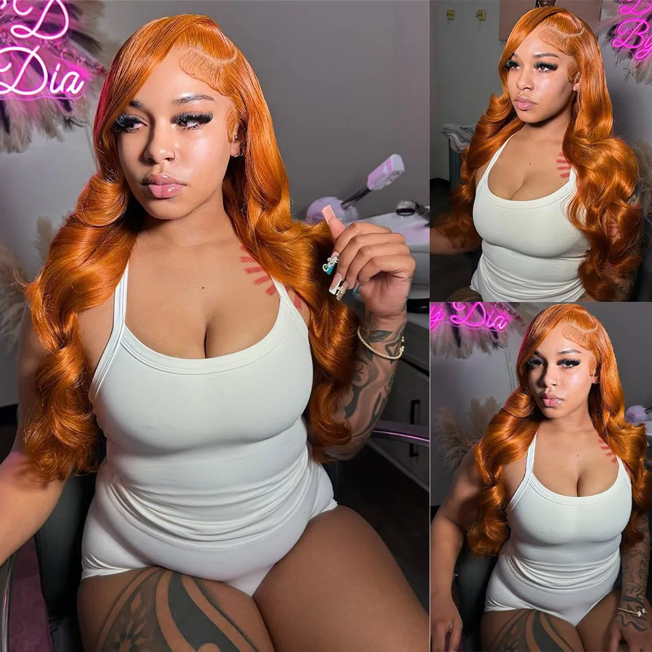 

Ginger Orange Body Wave Wig Human Hair 13x6 Hd Transparent Lace Frontal Wigs For Women 350 Colored Body Wavy Human Hair Wig