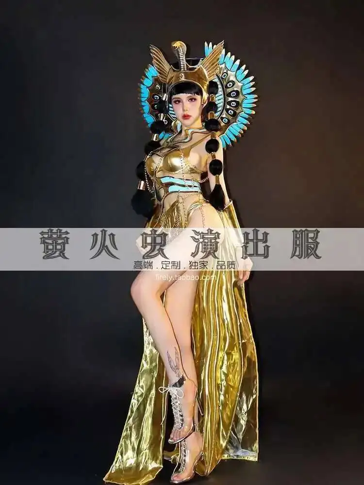 

Firefly Bar Gogo Performance Costume for Women New Gold Exotic Egyptian Queen Nightclub DS Elegant Party Outfit