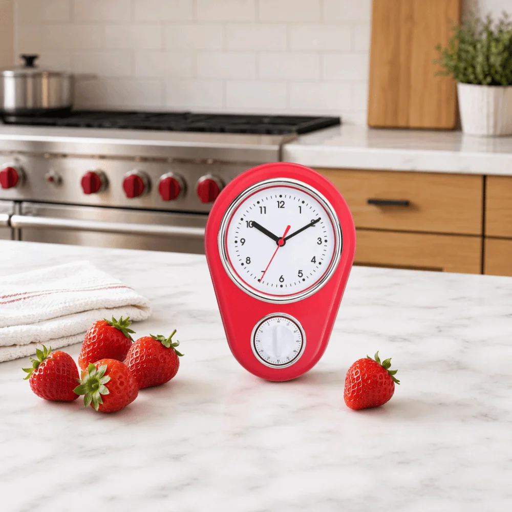 ABS Minimalist Wall Clock Red 8.90x6.26x2.05in Quiet Movement Clock Timer Large Dial Wall Clock Study Room Styling