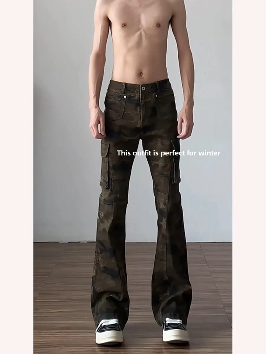 

American Retro Camouflage Work Pants Men's CleanFit Straight Knife Pants High Sensation Cool Wooutter Jeans Straight Leg Fit