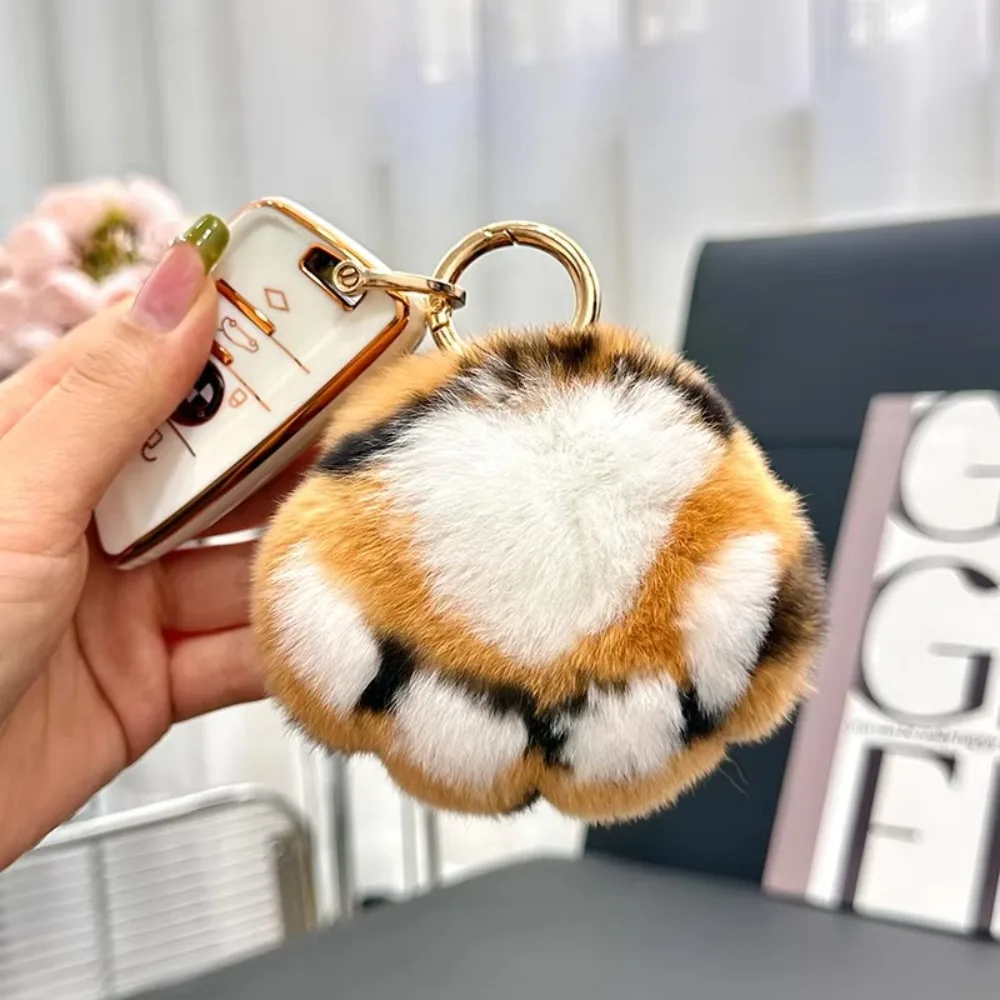 Rabbit Fur Big Cat Paw Keychain Animal Tiger Tail Bag Charms Ornmant Fluffy Soft with Key Ring Couple Keychain Birthday Gift