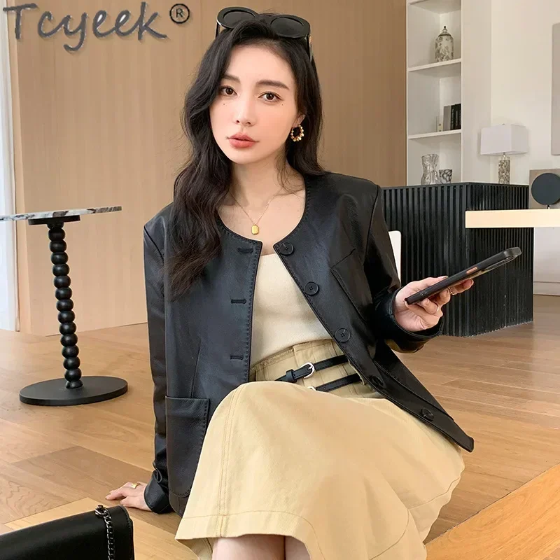 Tcyeek Genuine Leather Jacket for Women Streetwear Real Sheepskin Coats Womens Clothing Spring Autumn  Дубленка Женская 2024