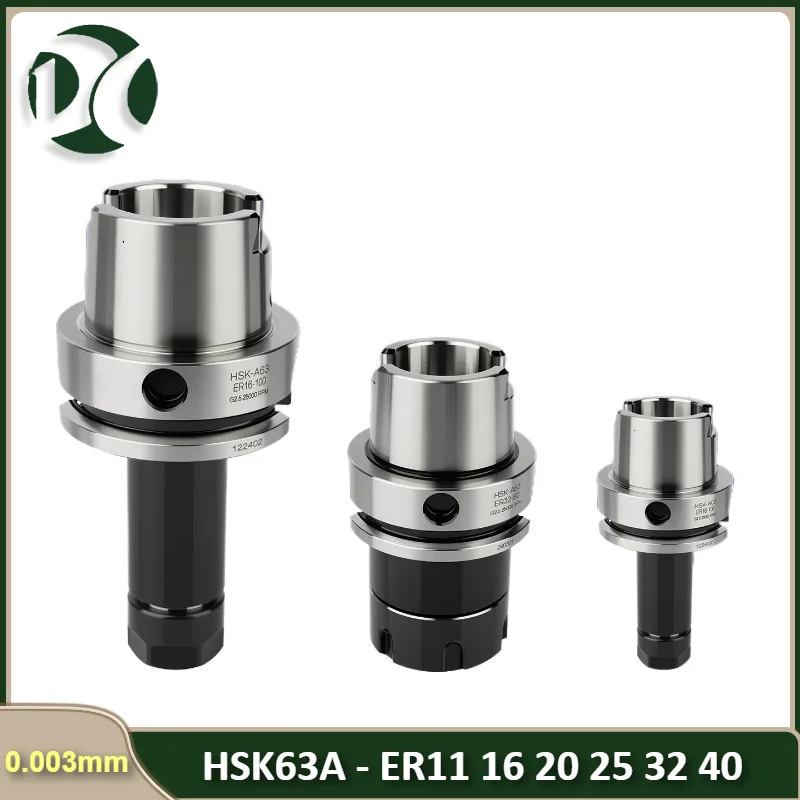 

HSK63A ER16 ER20 ER25 ER32 Precision 0.001mm Balancing speed G2.5 40000RPM High Speed Cnc Tool Holder HSK 63 ER Milling Chuck