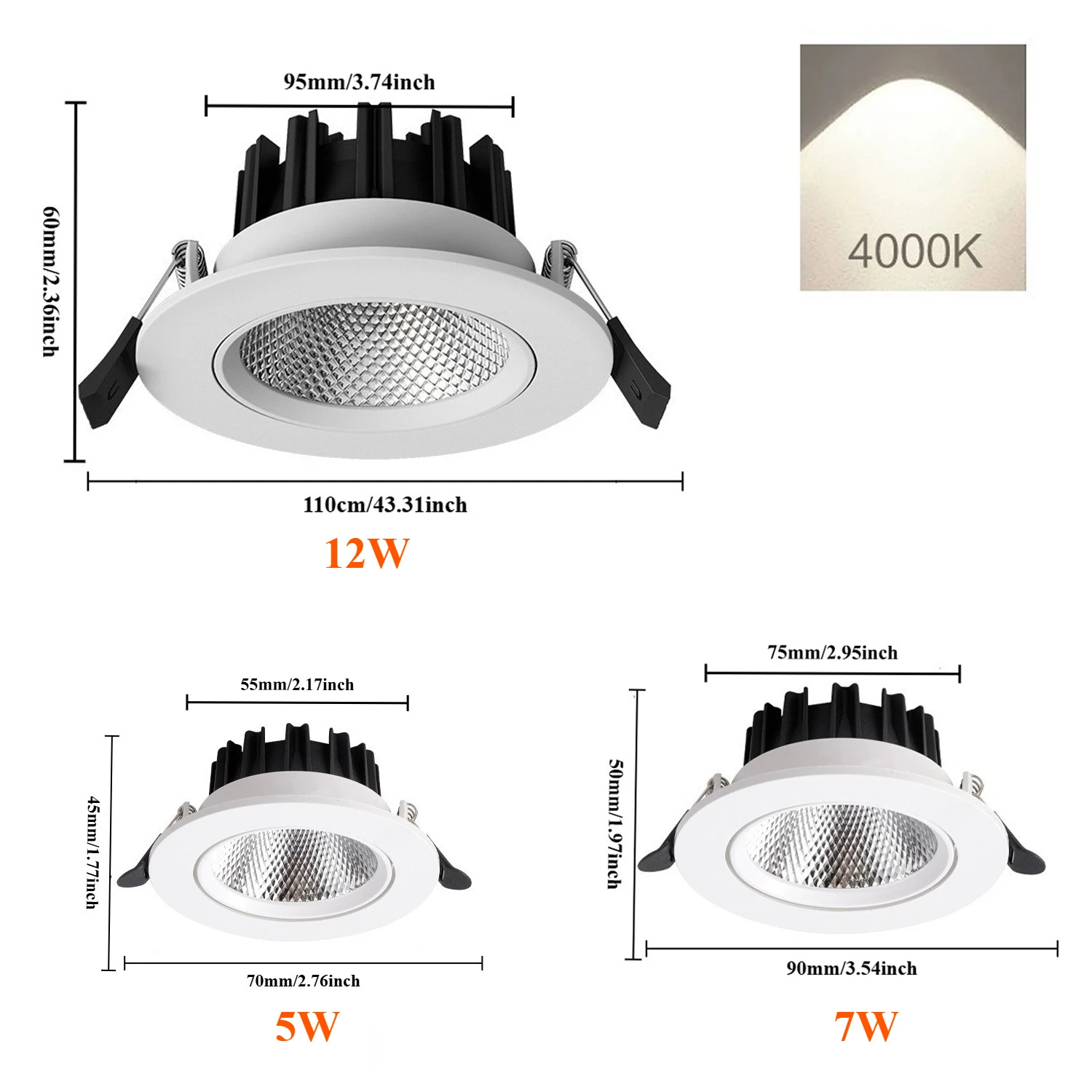 

JOYINLED Recessed COB LED Downlights 5W 7W 12W Angle Adjustable Spot Lights 4000K AC175~265V LED Ceiling Lamp Indoor Lighting
