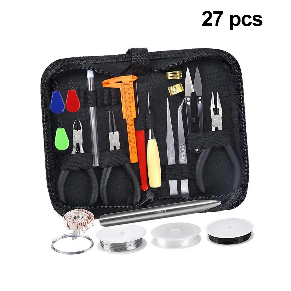 27Pcs Jewelry Accessories Kit Metal Parts Needle-Nosed Plier Scissor Tweezer Copper Wire Set Jewelry Making DIY Bracelet