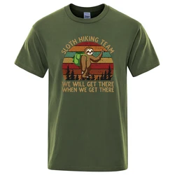 Sloth Hiking Palms Team We Will Get There When We Get There Vintage Mens Loose Cotton Summer T Shirts Hip Hop Oversized Tops