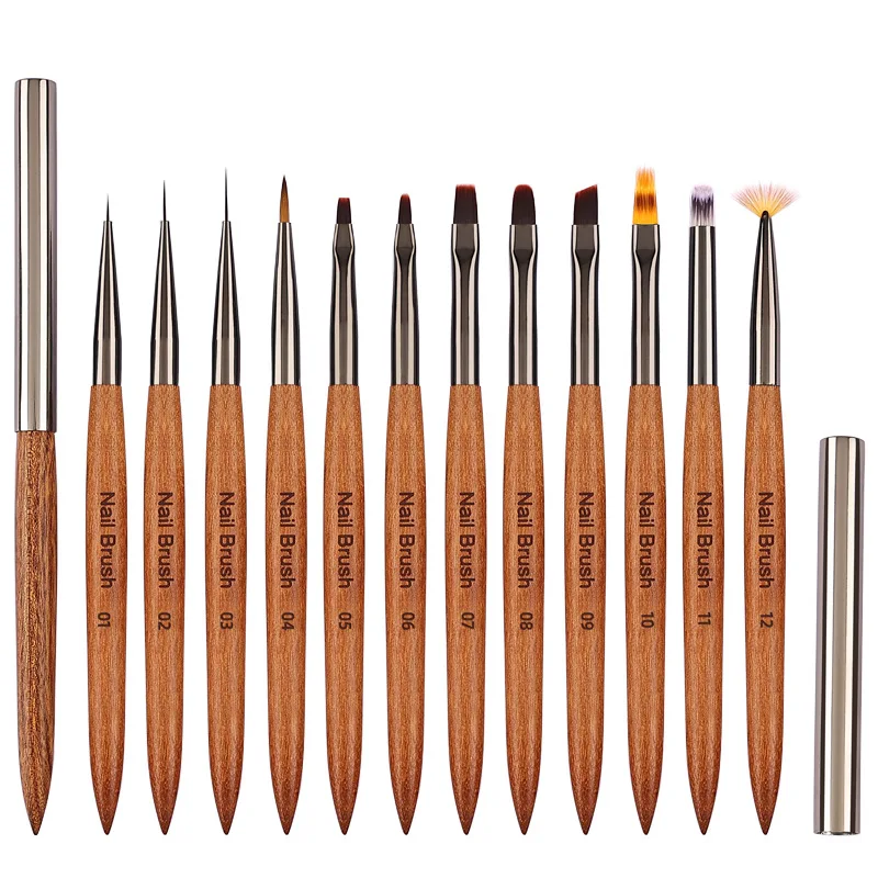 Nail Art Brushes Set 12pcs Nail Liner Brush Nail Painting Pen Acrylic UV Gel Brushes Crystal Ombre Manicure Tool Nail Brush