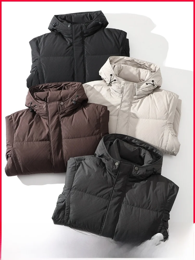 

Men's Winter Puffer Jaet Windproof Water-Resistant Du down Hooded Coat Warm Casual Faion Polyester Fiber Zipper Closure