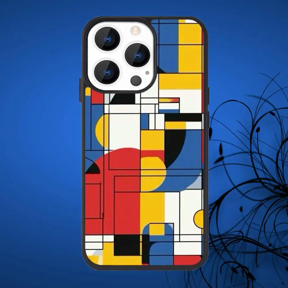 حافظة هاتف تجريدية P-PIET MONDRIANS لهاتف iPhone 17,16,15,14,13,12,11,Plus,Pro,Max Mini Magsafe شحن لاسلكي مغناطيسي