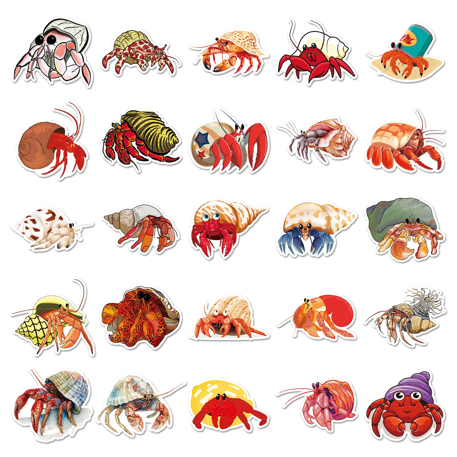 Stiker kartun Hermit Crab 10/30/50 buah, stiker grafiti hewan lucu, mainan stiker decal papan luncur sepeda mobil gitar ponsel Laptop