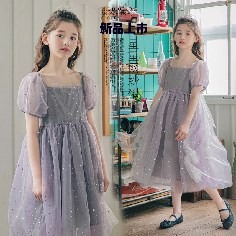 

Girls lace dress 2025 summer models children fluffy mesh dress princess dress super fairy bubble sleeve 110-170cm
