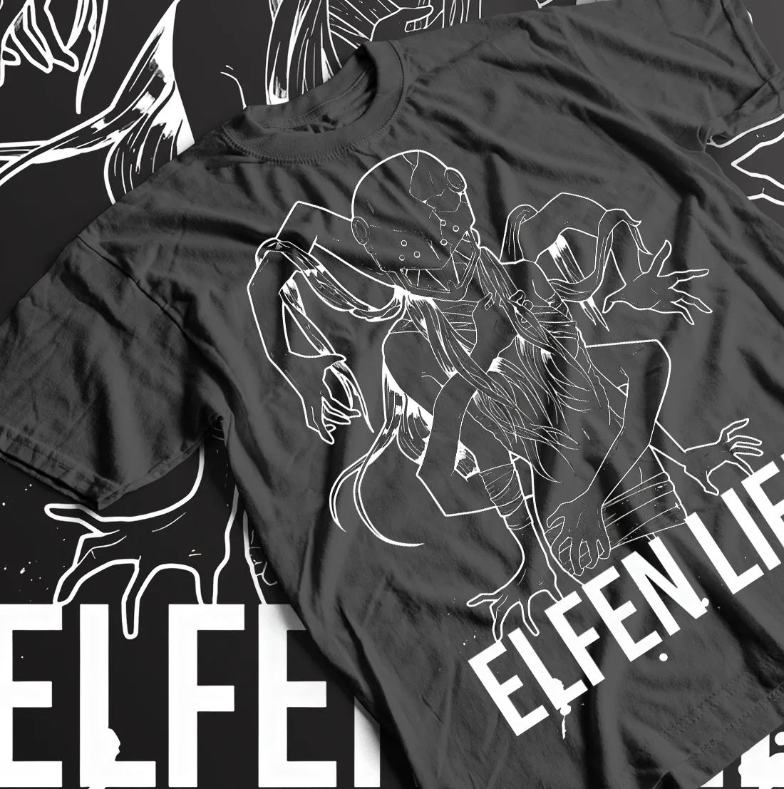 Elfen Lied T-shirt Lucy Nyu Kaede Anime Girl Manga T-shirt Graphic Tee Black