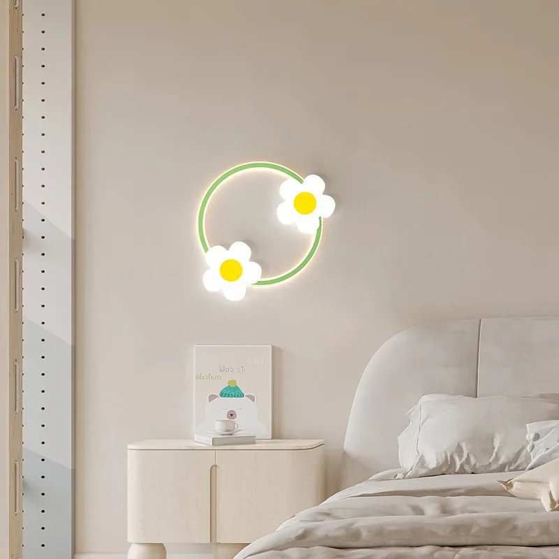 Imagem -03 - Led Lâmpada de Parede com Design Flor para Quarto das Crianças Cuidados com os Olhos Quarto do Bebê Quarto Cabeceira Berçário Iluminação Escolar Controle Remoto