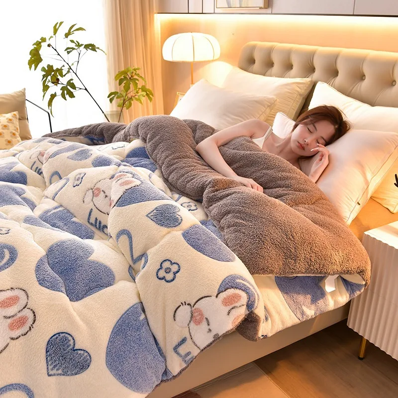 Lamb Fleece Winter Quilt Milk Velvet Coral Fleece Student Dormitory No Shedding Thickened Autumn and Winter Quilt Core