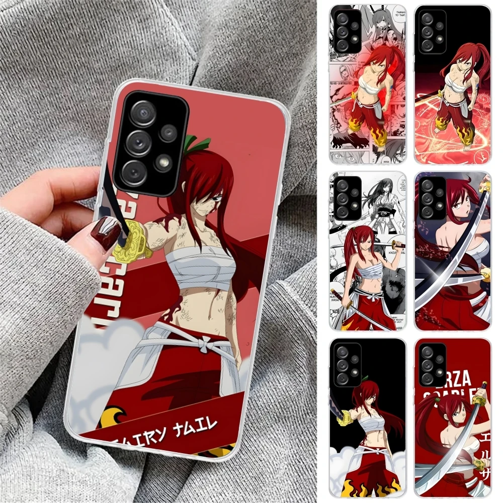 Fairy Tail Erza Mobile Cell Phone Case for Samsung Galaxy S23 S22 S21 Plus Ultra A12 A32 A53 Clear Phone Cover Shell