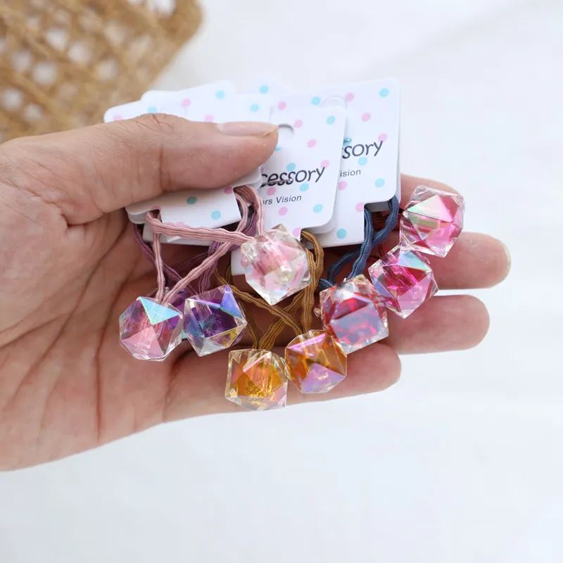 2pcs/lot Korean ornaments candy colored square rubber band children\'s hair ornaments beads hair rings double hair rope