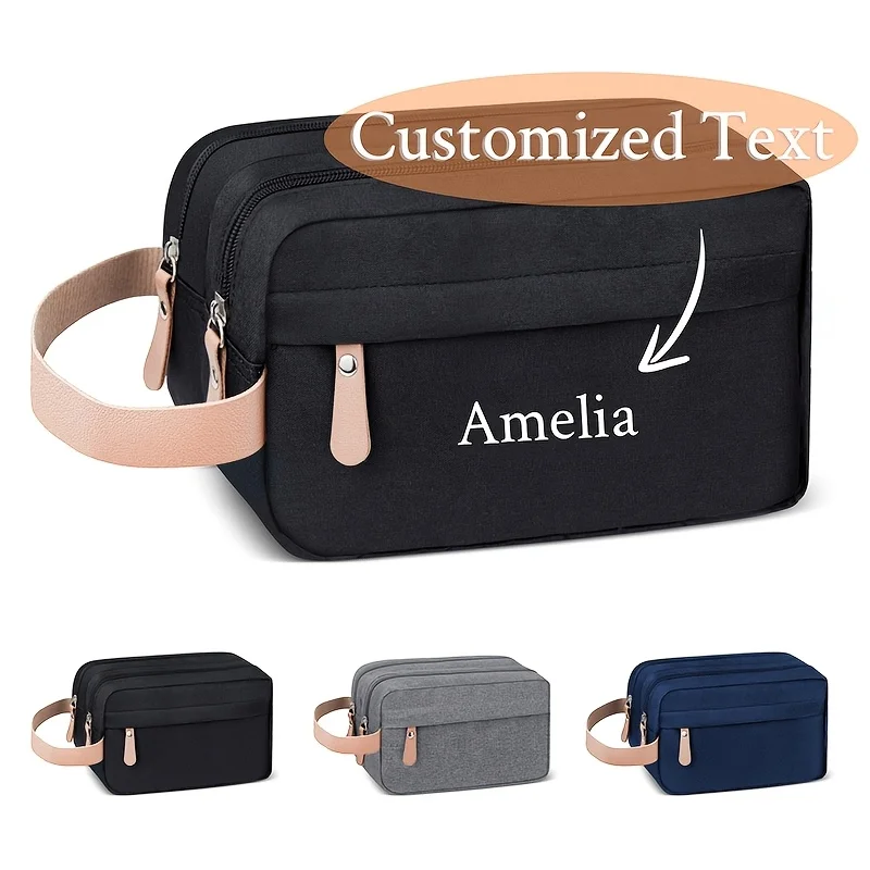 Personalisierte Namens-Pflegetasche für Herren, unverzichtbar für Geschäftsreisen, doppellagige Oxford-Make-up-Tasche mit großem Fassungsvermögen, anpassbarer Text