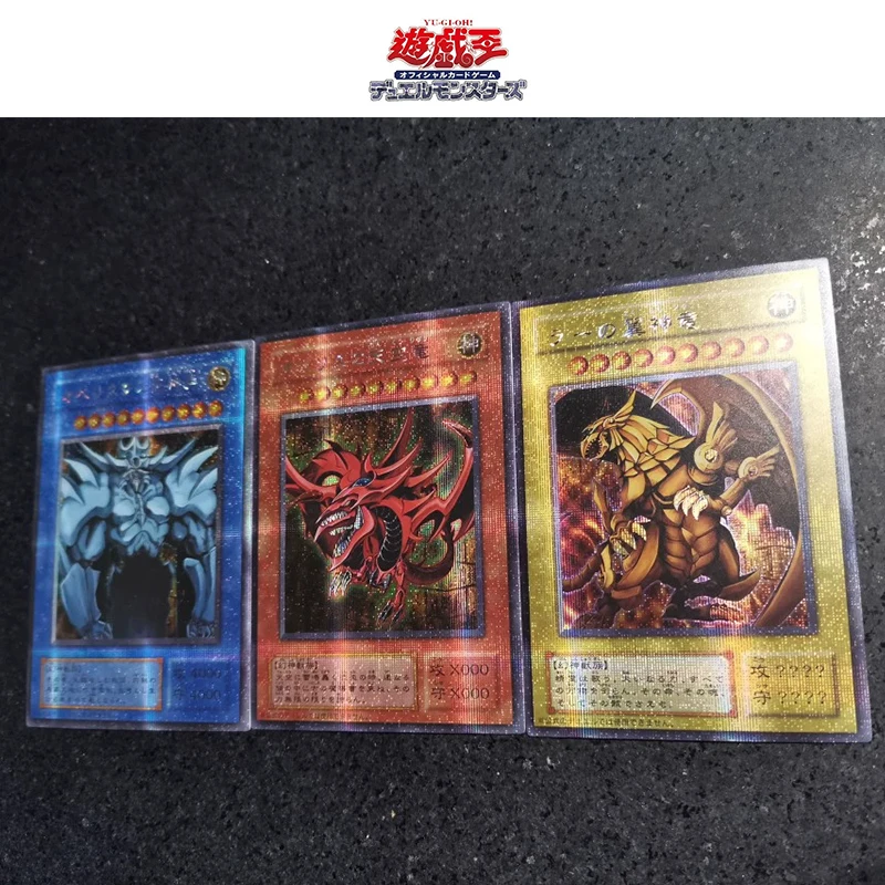 Yu-Gi-Oh! ensemble de 3 pièces, bricolage Cartes de jeu flash de Dieu égyptien bronzant, jouets de collection, cadeau d\'anniversaire de Noël, 25e