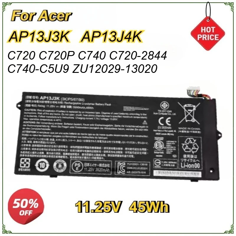 

New AP13J3K AP13J4K Laptop Battery for Acer Chromebook C720 C740 C720P C720-2844 C740-C5U9 ZU12029-13020 11.25V 45Wh