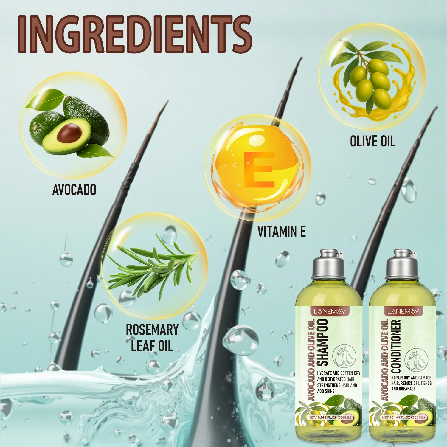 Avocado and Olive Oil Shampoo & Conditioner Set – 300ml + 300ml. Specially Crafted for Dry and Damaged Hair, This Nourishing Duo