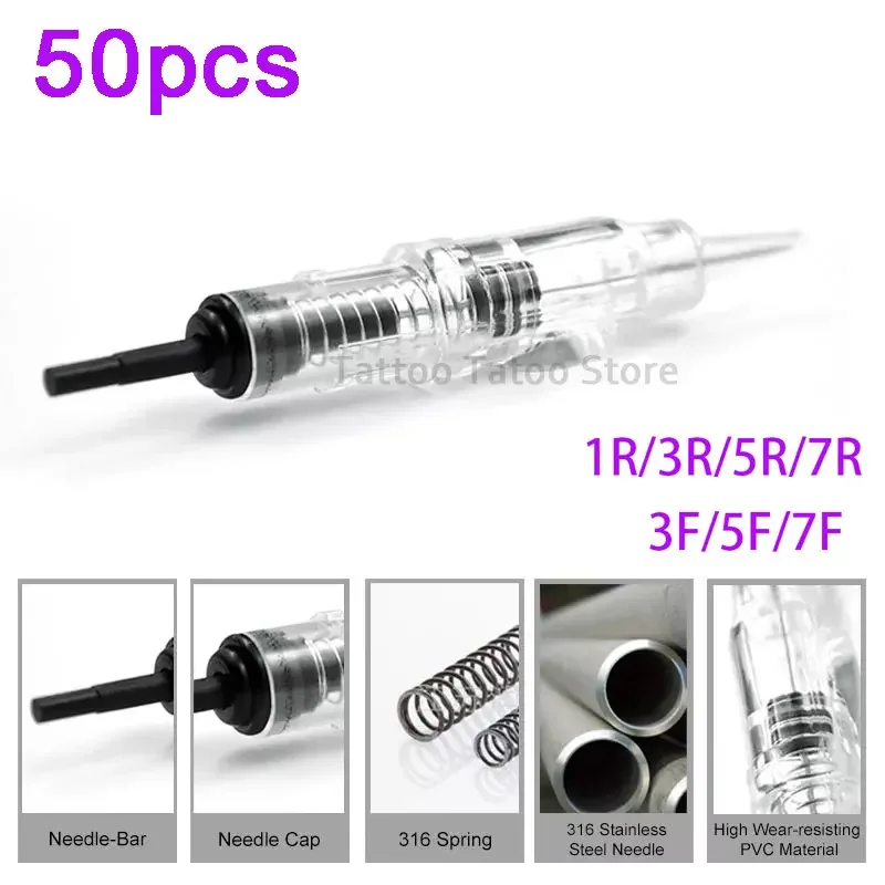 50pcs Agulha Easy Click Needle Permanent Makeup Cartridge Needles 600D-G for Eyebrow Tattoo Machine 0.18/0.2/0.25/0.3/0.35MM