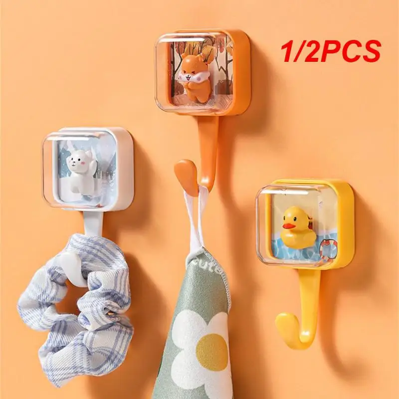 

1/2PCS Clothes Hook Funny Animal Designs Convenient Home Hooks Popular Cute Animal Keychain Sticky Hook Leave No Trace Solid