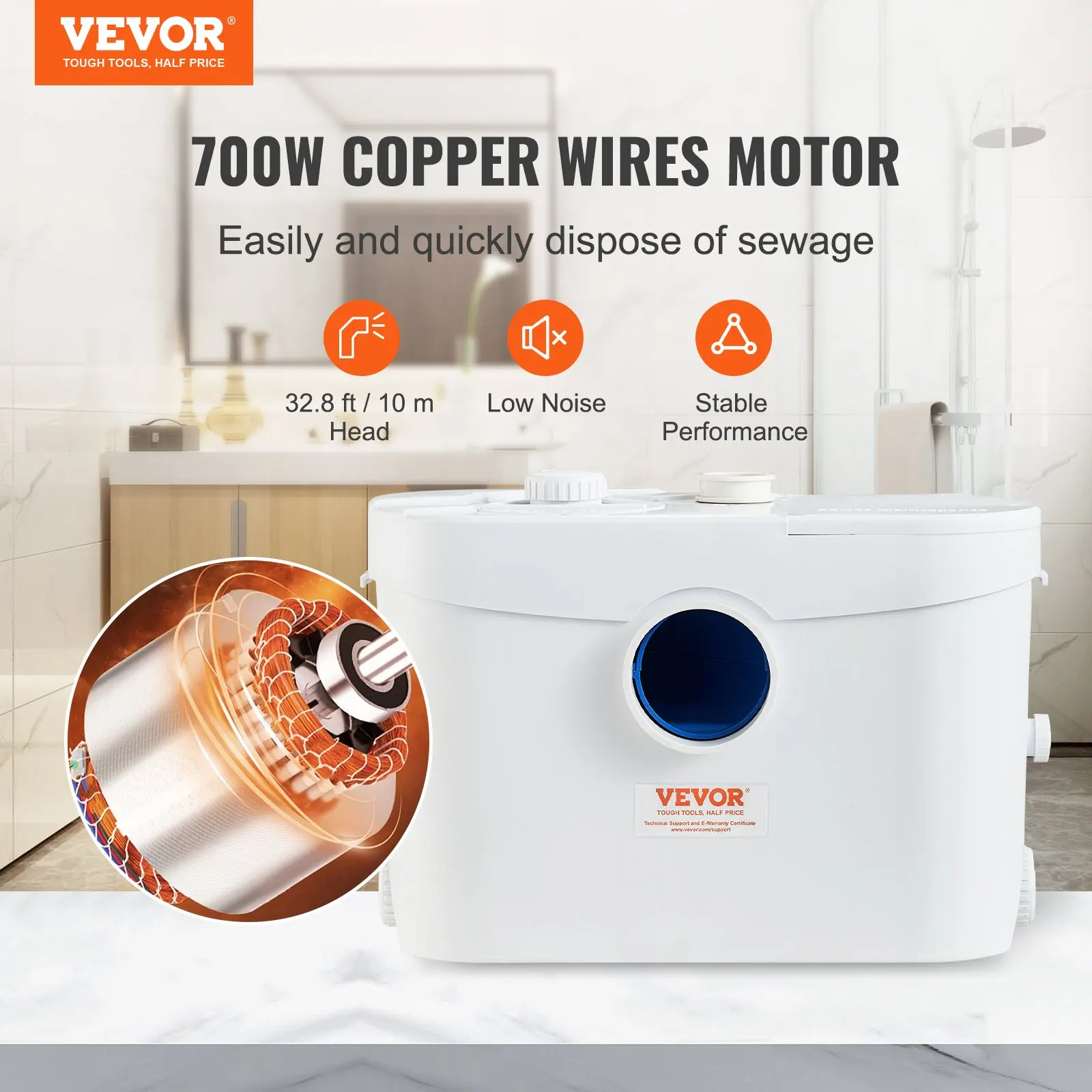 Vevor-macerator廃棄ポンプ、地下ポンプ、3つの水入口を備えたポンプ、700w